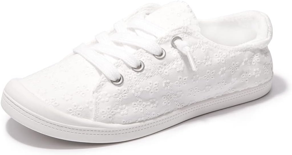 Women's Canvas Slip-On Sneakers - Low Top Walking Shoes with Breathable Upper and Cushioned Footbed - 7
