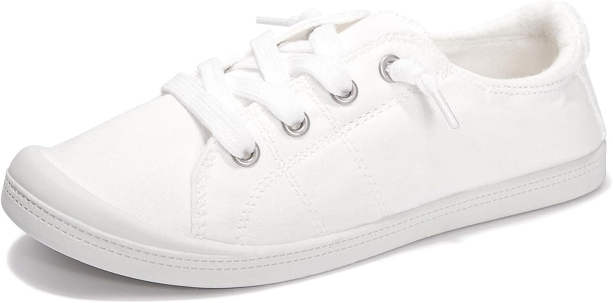 Women's Canvas Slip-On Shoes - Low Top Flat Sneakers with Non-Slip Rubber Outsole for Travel and Shopping - 6