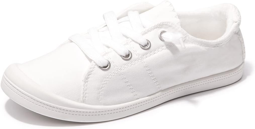 Women's Canvas Slip-On Sneakers - Low Top Walking Shoes with Breathable Upper and Cushioned Footbed - 6