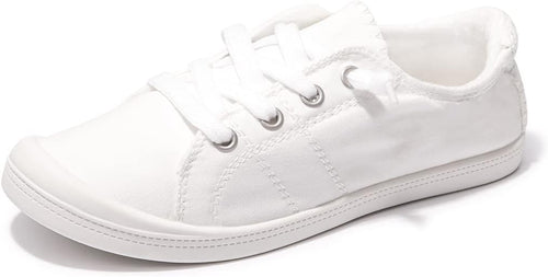 Women's Canvas Slip-On Sneakers - Low Top Walking Shoes with Breathable Upper and Cushioned Footbed - 6