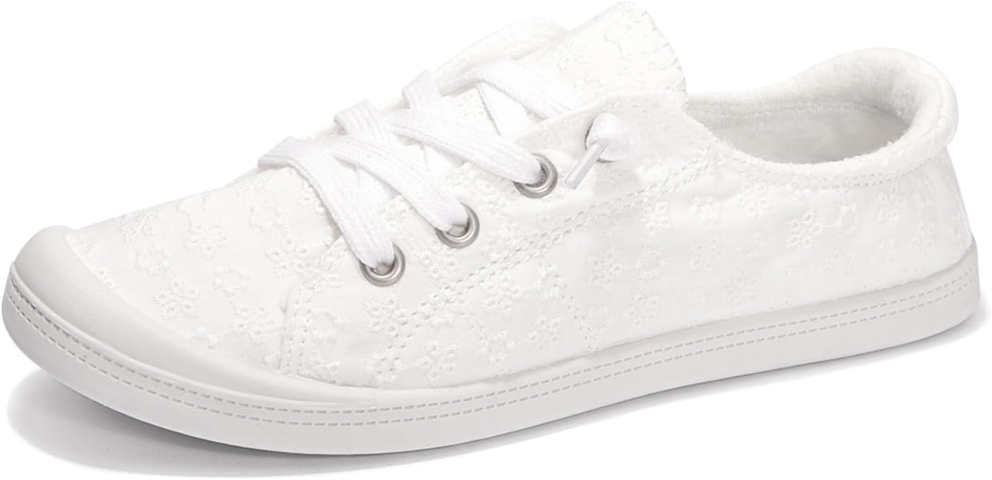 Women's Canvas Slip-On Shoes - Low Top Flat Sneakers with Non-Slip Rubber Outsole for Travel and Shopping - 6