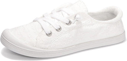 Women's Canvas Slip-On Shoes - Low Top Flat Sneakers with Non-Slip Rubber Outsole for Travel and Shopping - 6