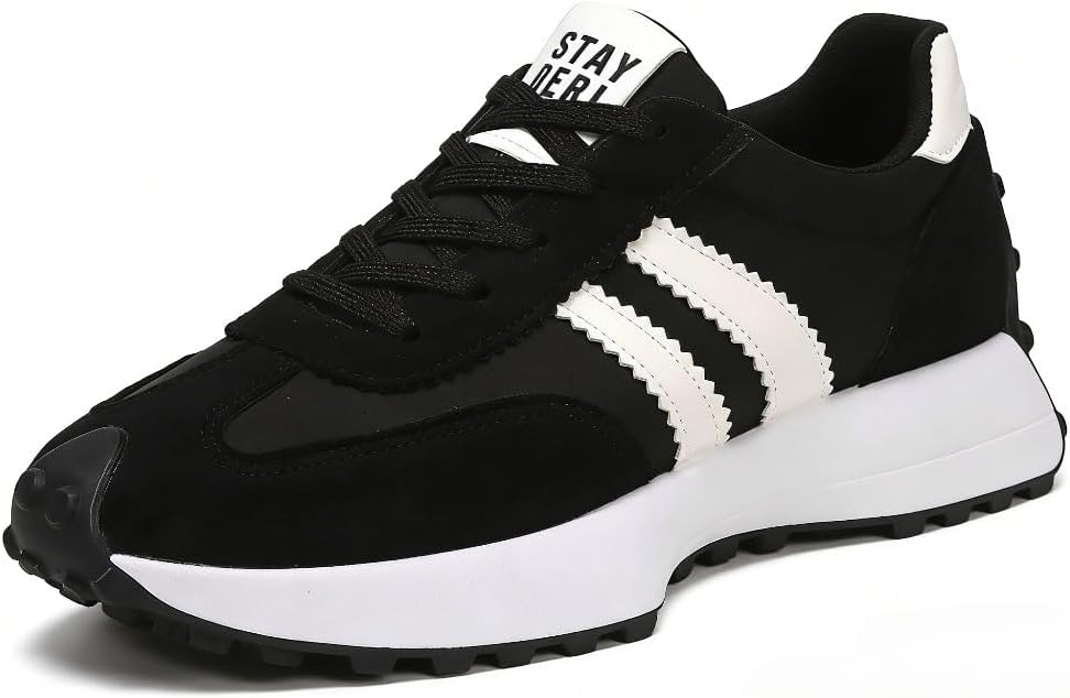 Women's Thick Sole Fashion Sneakers - Breathable Textile Upper with Rubber Outsole for All-Season Walking - Black