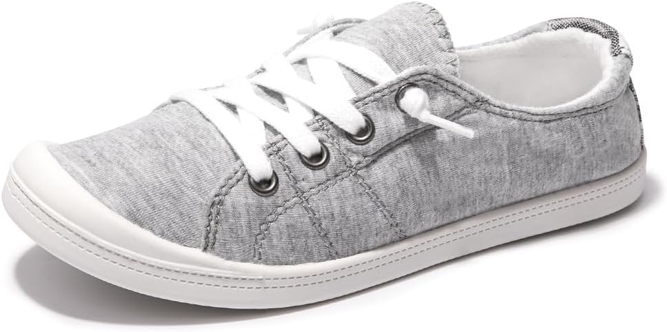 Women's Canvas Slip-On Sneakers - Low Top Walking Shoes with Breathable Upper and Cushioned Footbed - 7