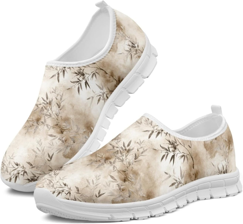 Women's Lightweight Floral Sneakers - Athletic Walking Shoes with Pull Tab and Cushioned Sole for Daily Errands - 8