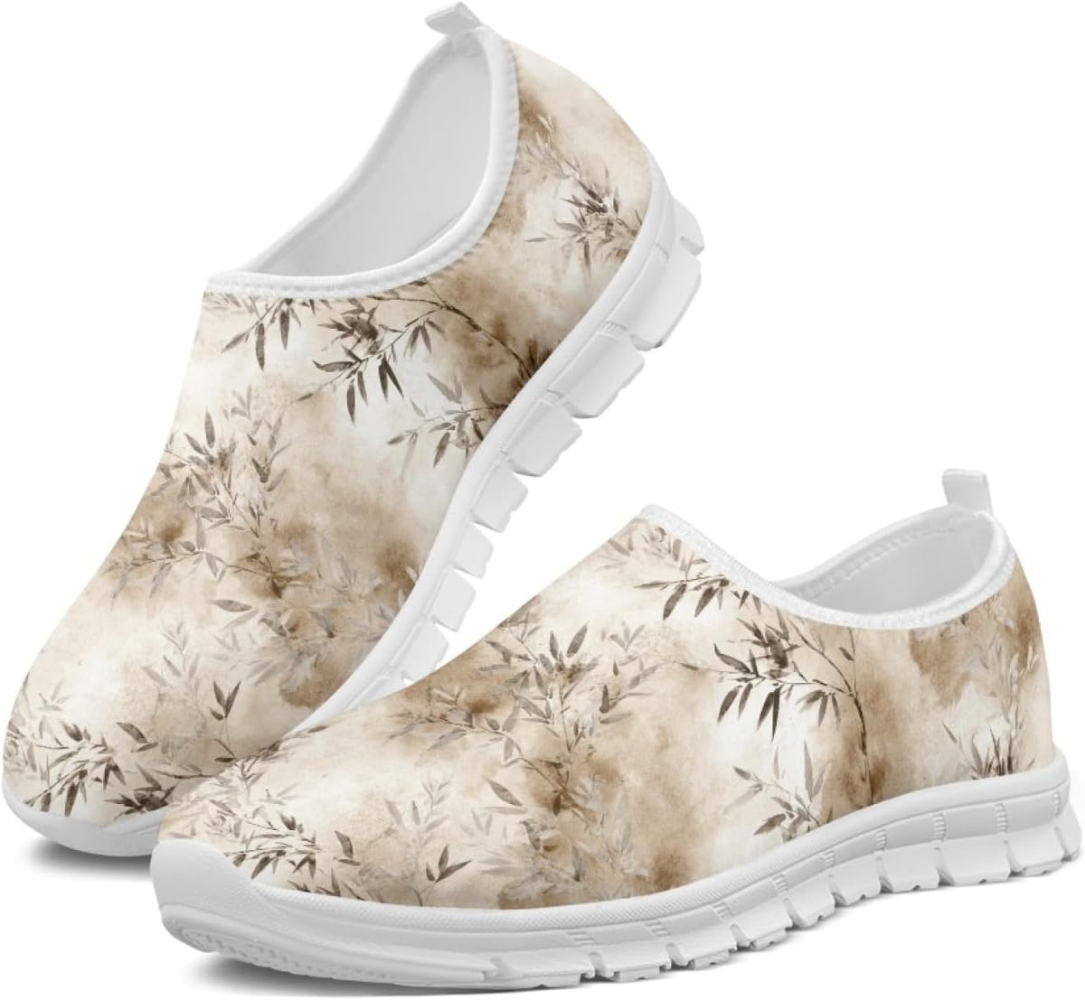 Women's Lightweight Floral Sneakers - Athletic Walking Shoes with Pull Tab and Cushioned Sole for Daily Errands - 8