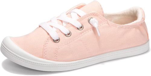 Women's Canvas Slip-On Shoes - Low Top Flat Sneakers with Non-Slip Rubber Outsole for Travel and Shopping - 6