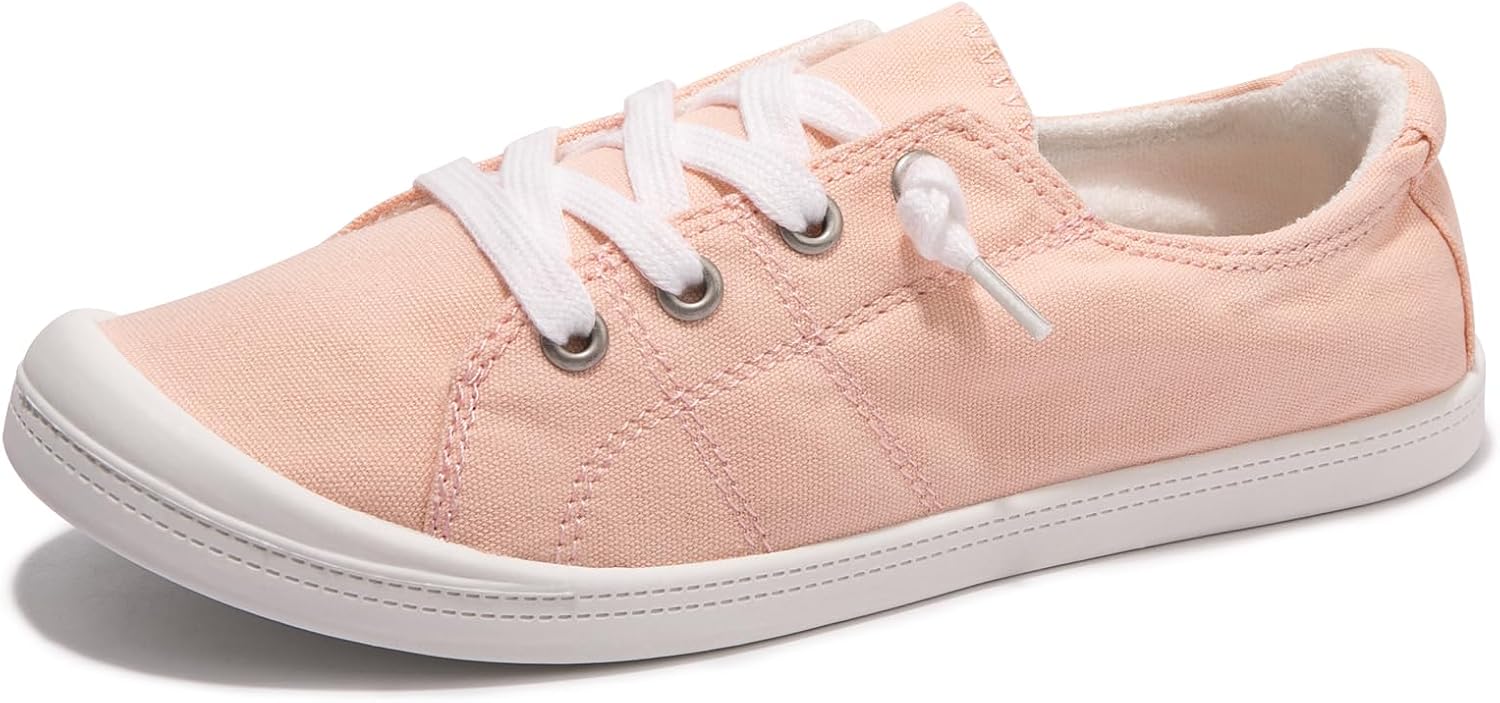 Women's Canvas Slip-On Sneakers - Low Top Walking Shoes with Breathable Upper and Cushioned Footbed - 8