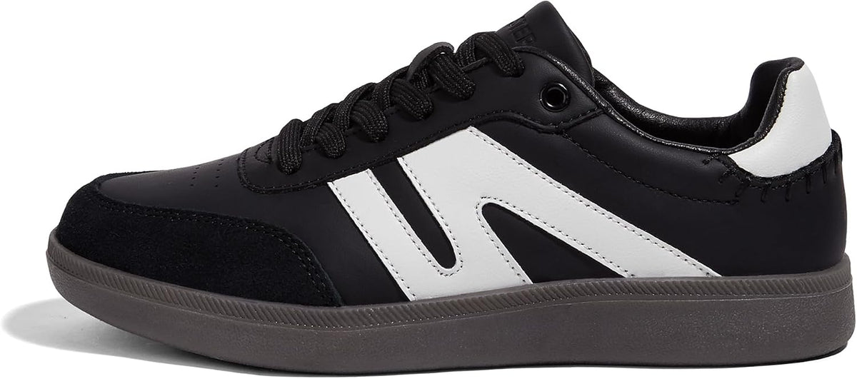 Women's Genuine Leather Retro Sneakers - Gum Sole Tennis Trainers with Anti-Slip Grip for Skate and Walking - 8