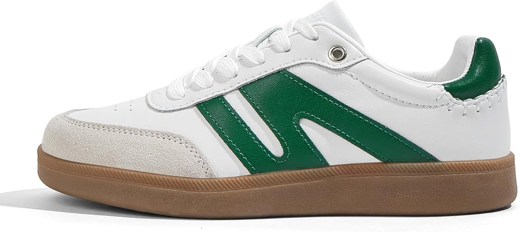Women's Genuine Leather Retro Sneakers - Gum Sole Tennis Trainers with Anti-Slip Grip for Skate and Walking - 8