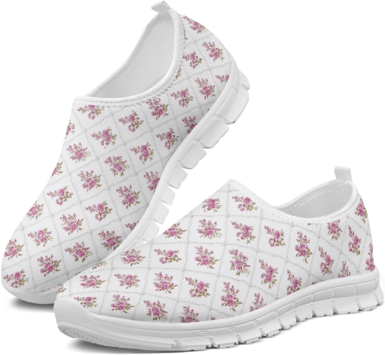 Women's Lightweight Floral Sneakers - Athletic Walking Shoes with Pull Tab and Cushioned Sole for Daily Errands - 6