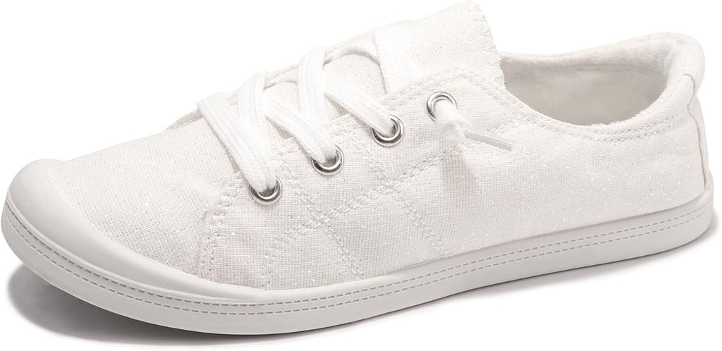 Women's Canvas Slip-On Sneakers - Low Top Walking Shoes with Breathable Upper and Cushioned Footbed - 8