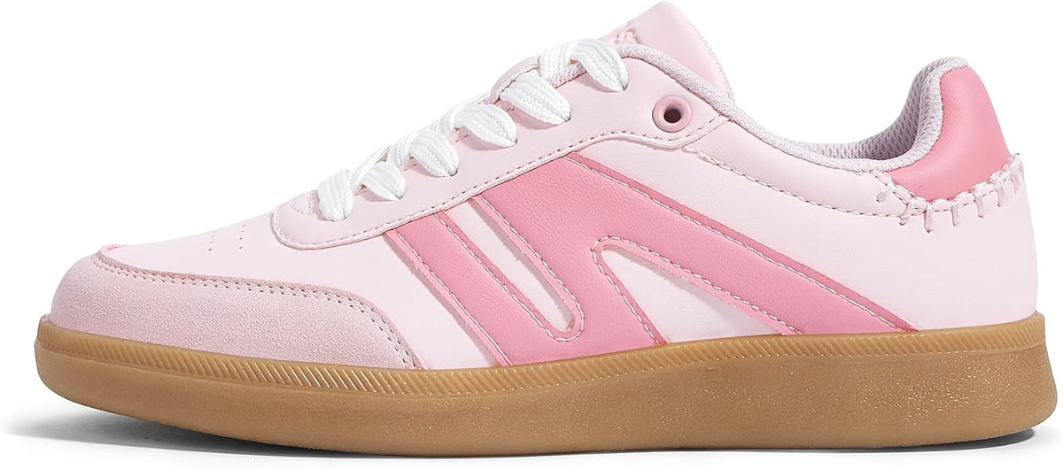 Women's Genuine Leather Retro Sneakers - Gum Sole Tennis Trainers with Anti-Slip Grip for Skate and Walking - 8