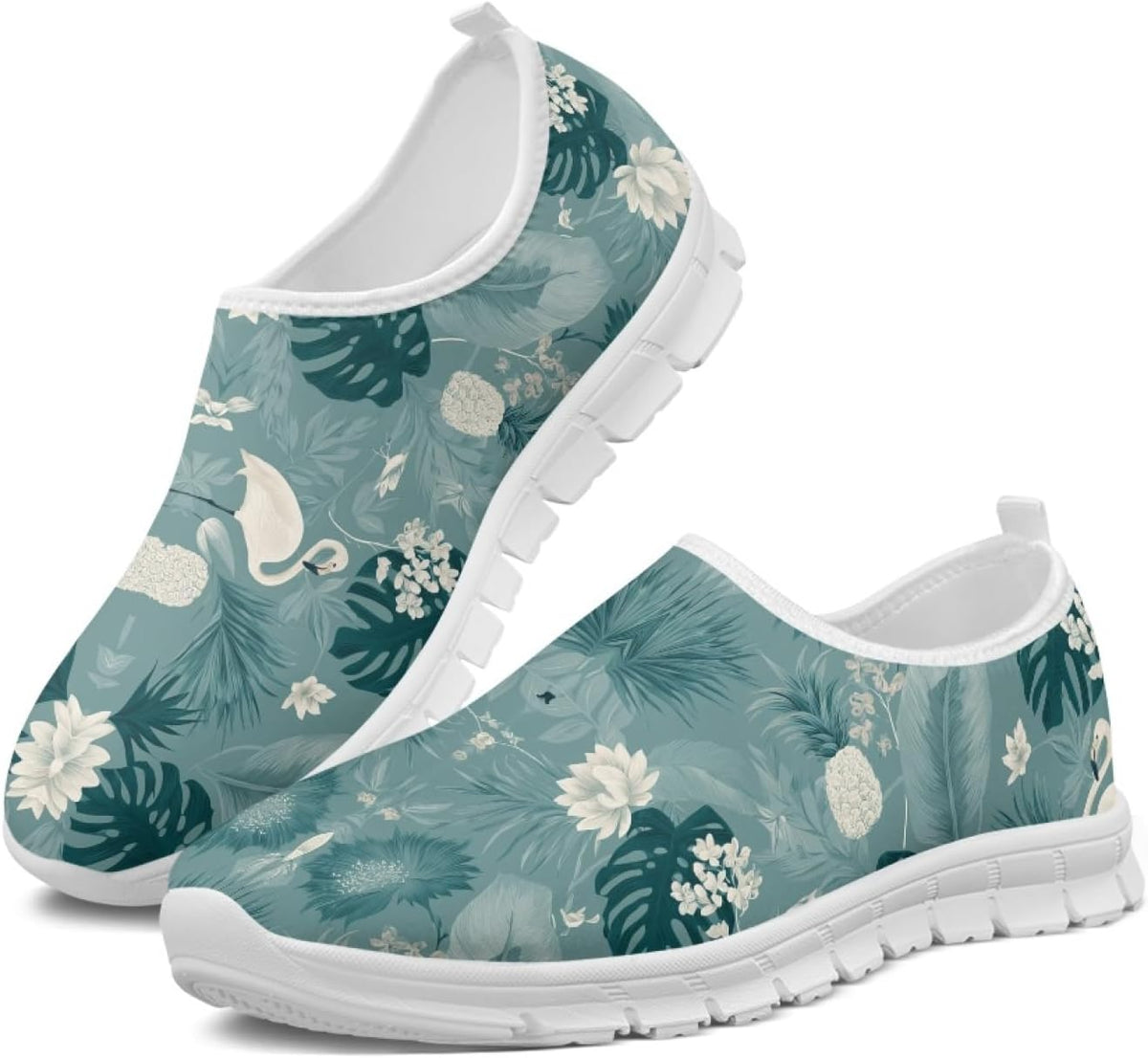 Women's Lightweight Floral Sneakers - Athletic Walking Shoes with Pull Tab and Cushioned Sole for Daily Errands - 6