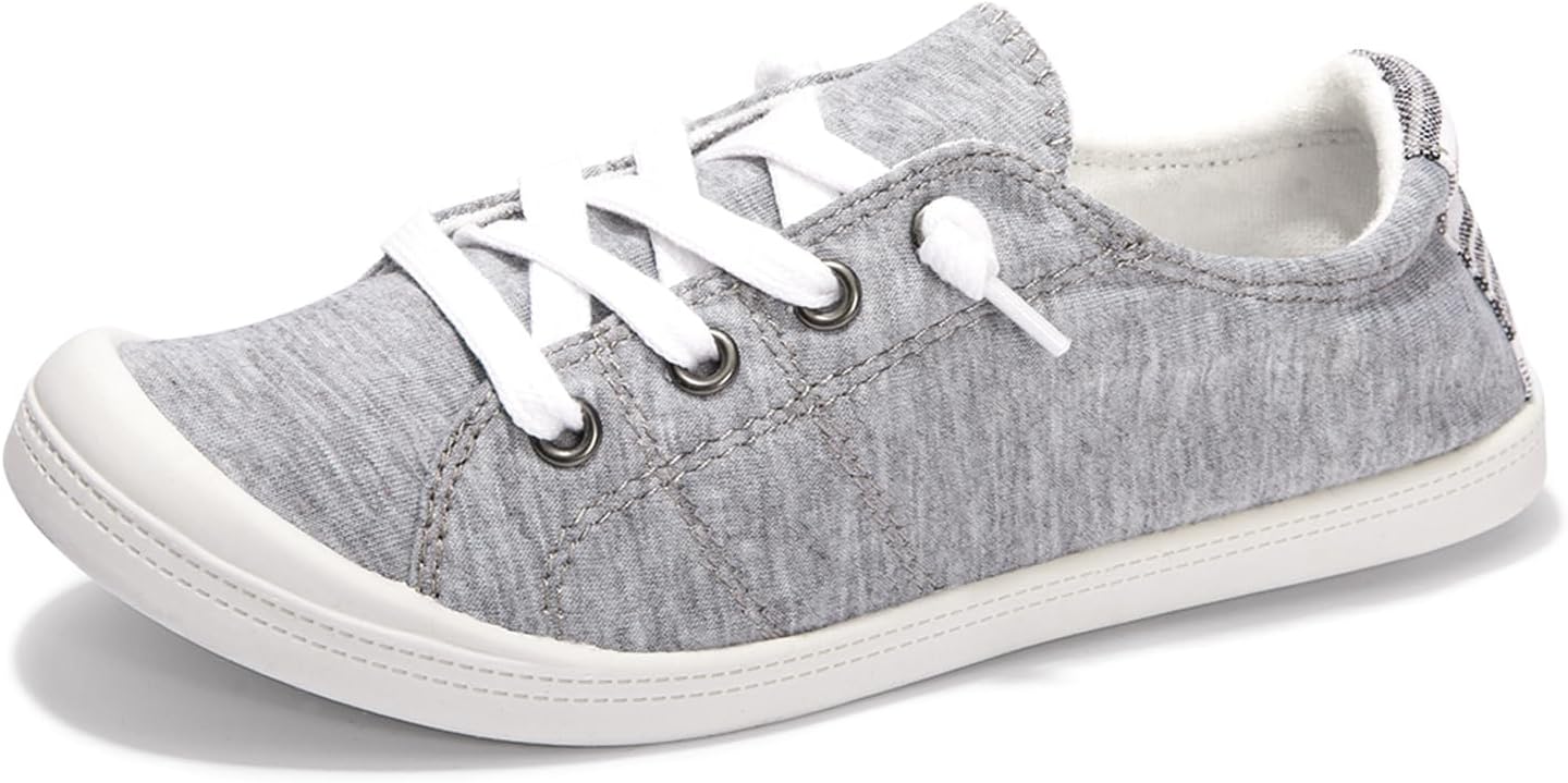 Women's Canvas Slip-On Shoes - Low Top Flat Sneakers with Non-Slip Rubber Outsole for Travel and Shopping - 7