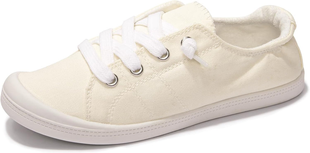 Women's Canvas Slip-On Sneakers - Low Top Walking Shoes with Breathable Upper and Cushioned Footbed - 7