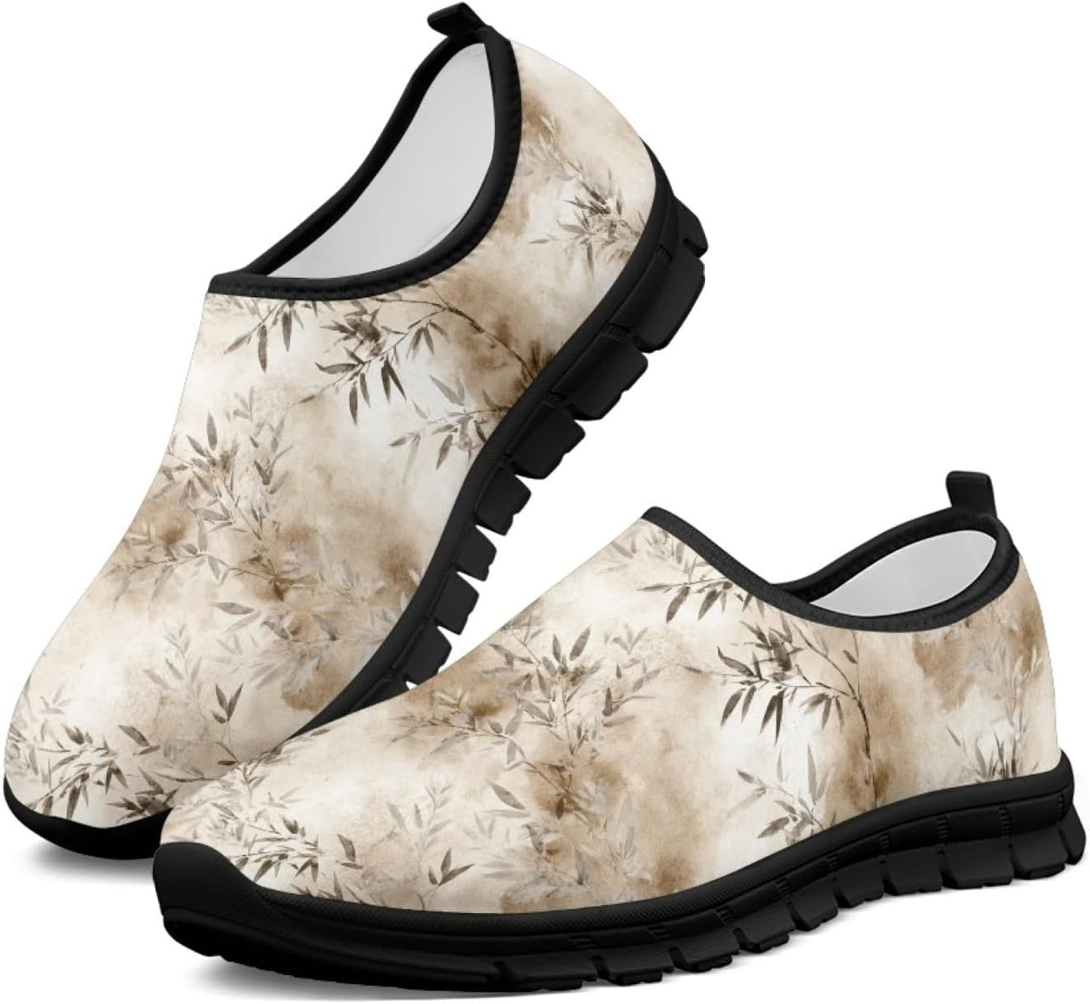 Women's Floral Print Walking Sneakers - Lightweight Athletic Shoes with Heel Pull Tab for Everyday Casual Wear - 8