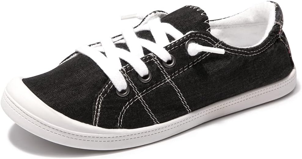 Women's Canvas Slip-On Sneakers - Low Top Walking Shoes with Breathable Upper and Cushioned Footbed - 7