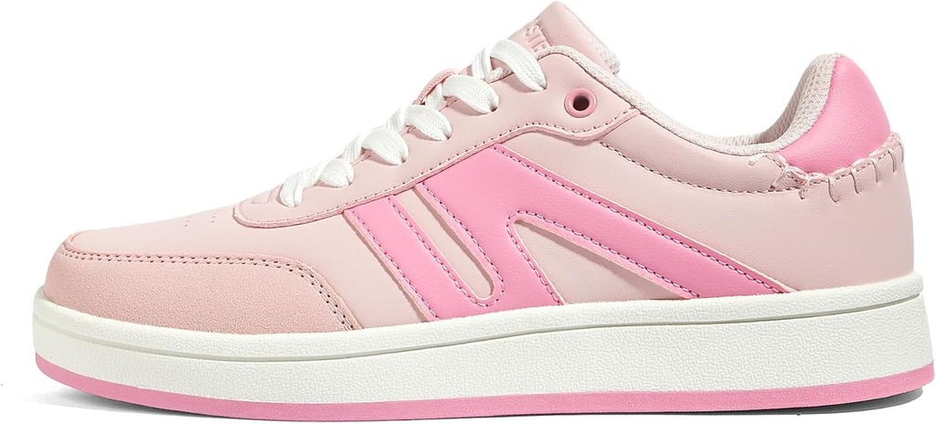 Women's Genuine Leather Retro Sneakers - Gum Sole Tennis Trainers with Anti-Slip Grip for Skate and Walking - 7