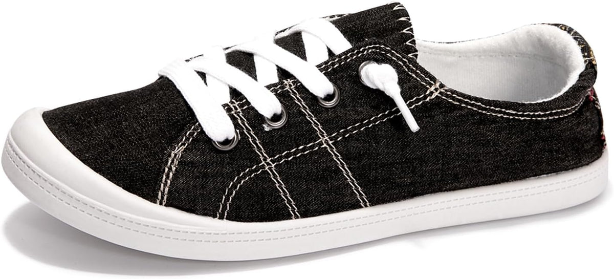 Women's Canvas Slip-On Shoes - Low Top Flat Sneakers with Non-Slip Rubber Outsole for Travel and Shopping - 6