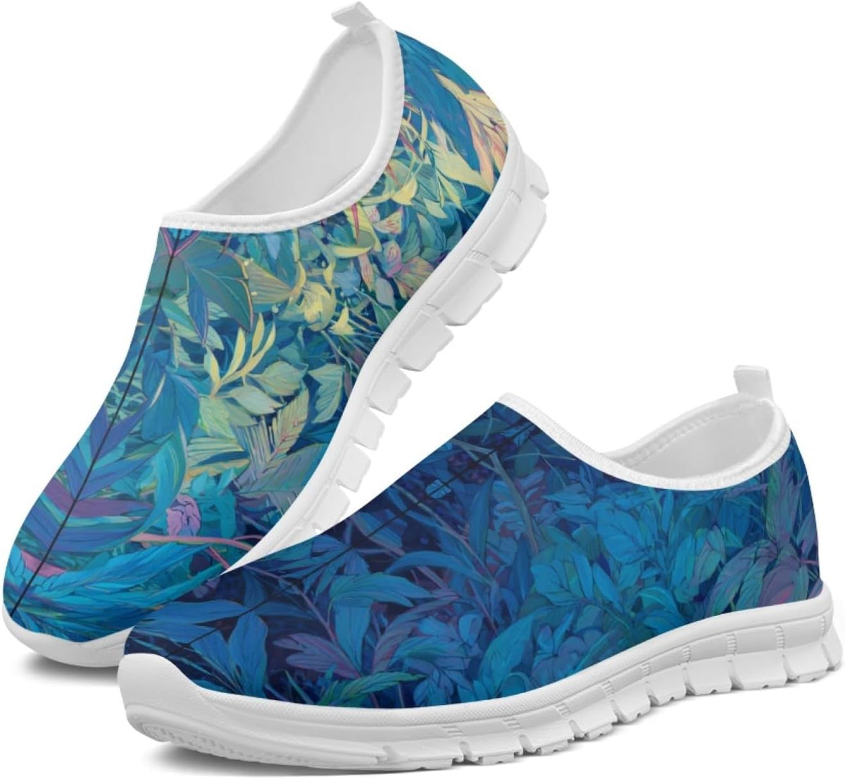 Women's Lightweight Floral Sneakers - Athletic Walking Shoes with Pull Tab and Cushioned Sole for Daily Errands - 8