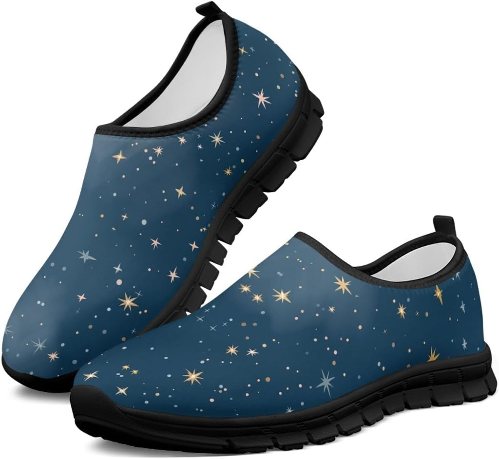 Women's Floral Print Walking Sneakers - Lightweight Athletic Shoes with Heel Pull Tab for Everyday Casual Wear - 7