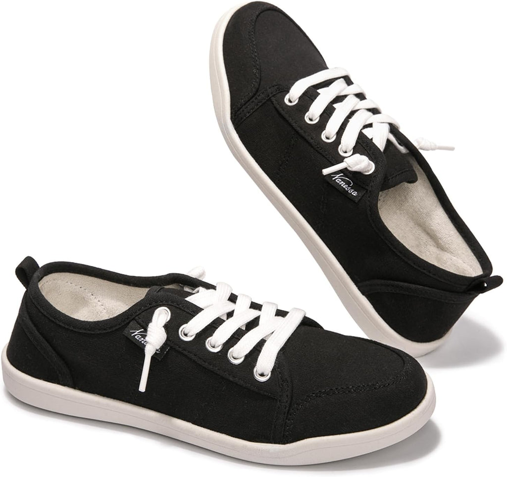 Women's Canvas Slip-On Shoes - Low Top Flat Sneakers with Non-Slip Rubber Outsole for Travel and Shopping - 8