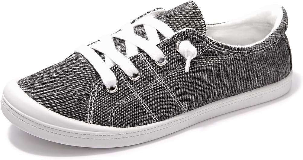 Women's Canvas Slip-On Sneakers - Low Top Walking Shoes with Breathable Upper and Cushioned Footbed - 7