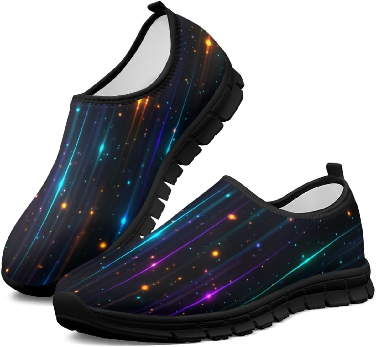 Women's Floral Print Walking Sneakers - Lightweight Athletic Shoes with Heel Pull Tab for Everyday Casual Wear - 6
