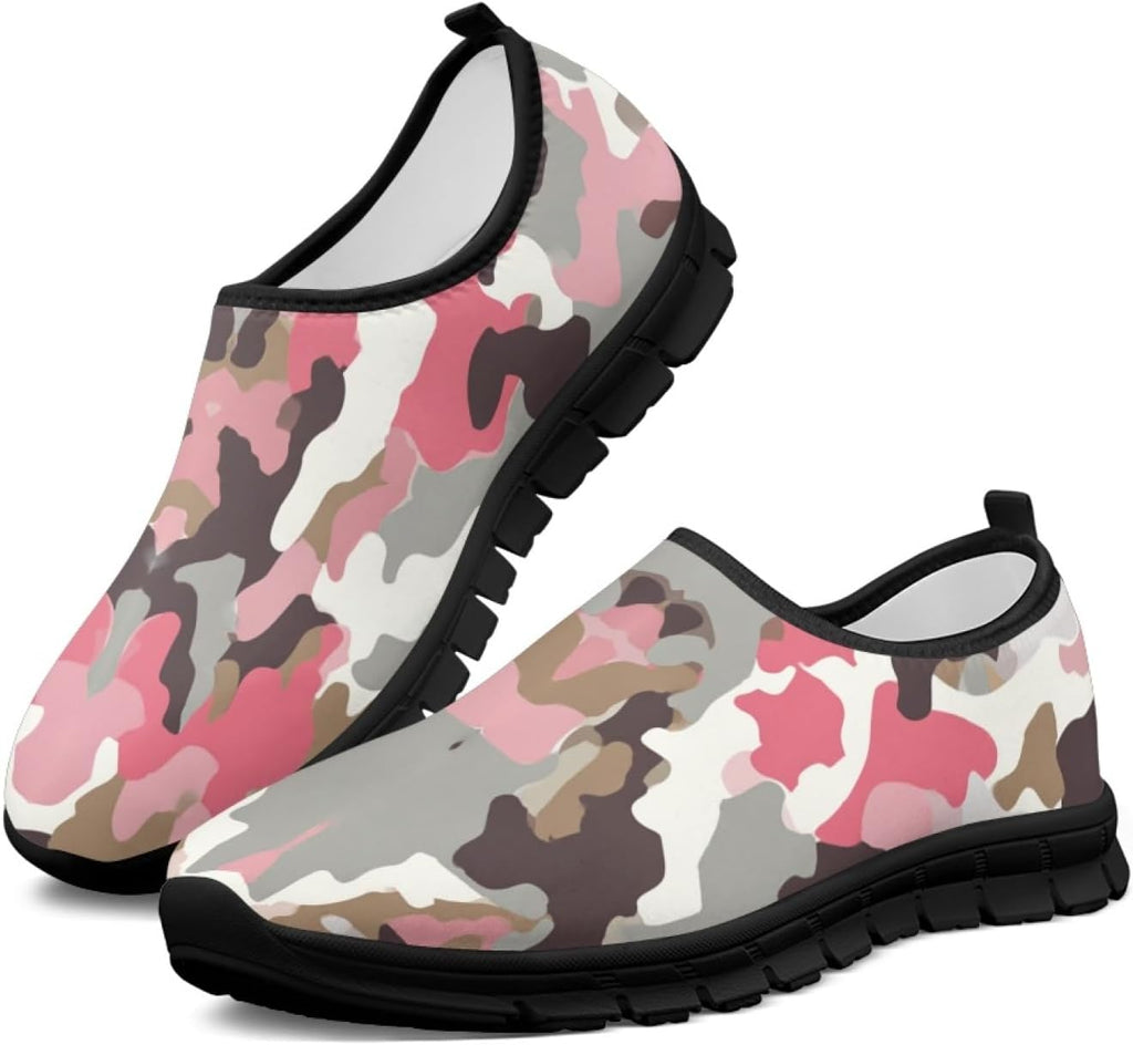 Women's Floral Print Walking Sneakers - Lightweight Athletic Shoes with Heel Pull Tab for Everyday Casual Wear - 7