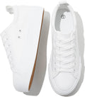 Women's White Platform Sneakers - Water Resistant Faux Leather Shoes with Slip Resistant Sole for Daily Wear - 6