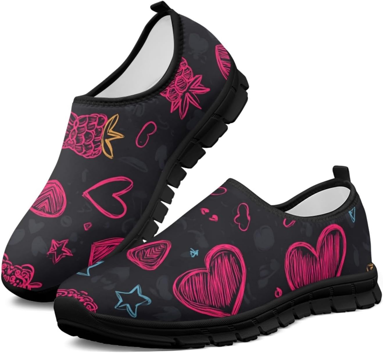 Women's Floral Print Walking Sneakers - Lightweight Athletic Shoes with Heel Pull Tab for Everyday Casual Wear - 6