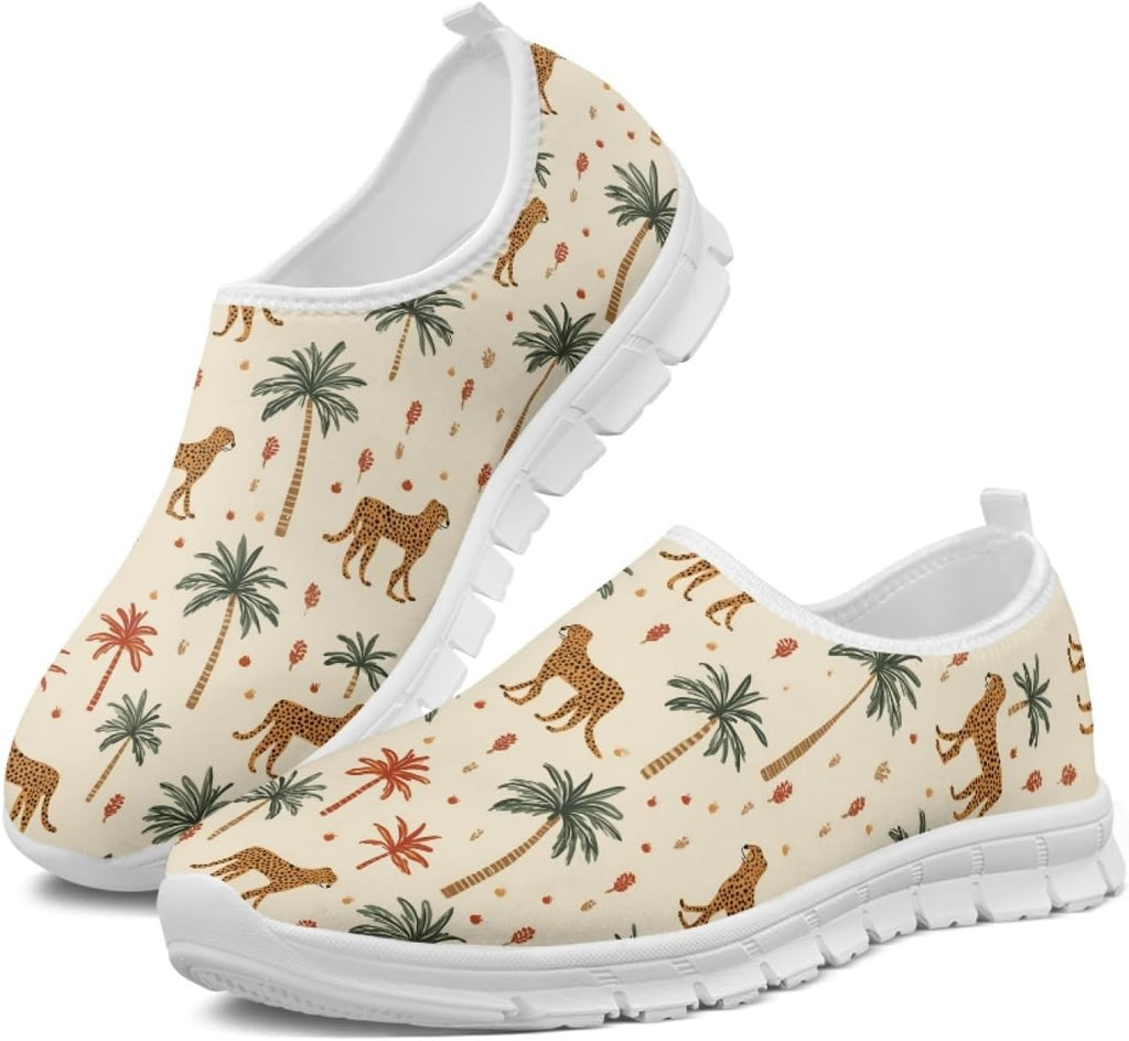 Women's Lightweight Floral Sneakers - Athletic Walking Shoes with Pull Tab and Cushioned Sole for Daily Errands - 7