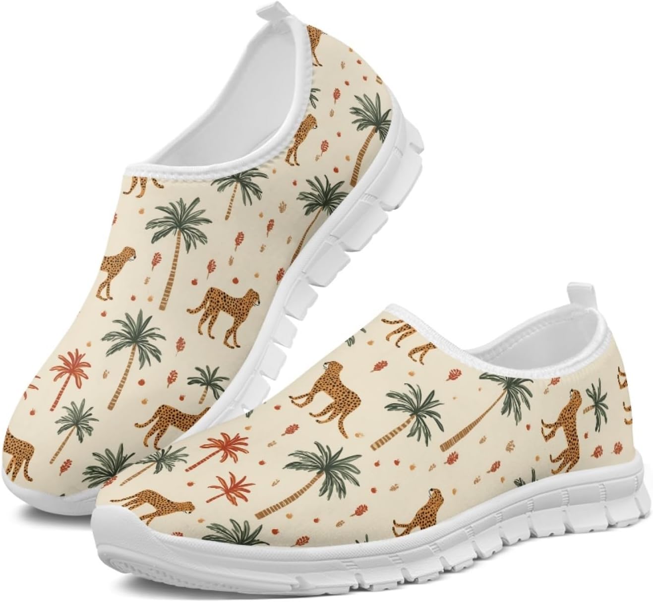 Women's Lightweight Floral Sneakers - Athletic Walking Shoes with Pull Tab and Cushioned Sole for Daily Errands - 7