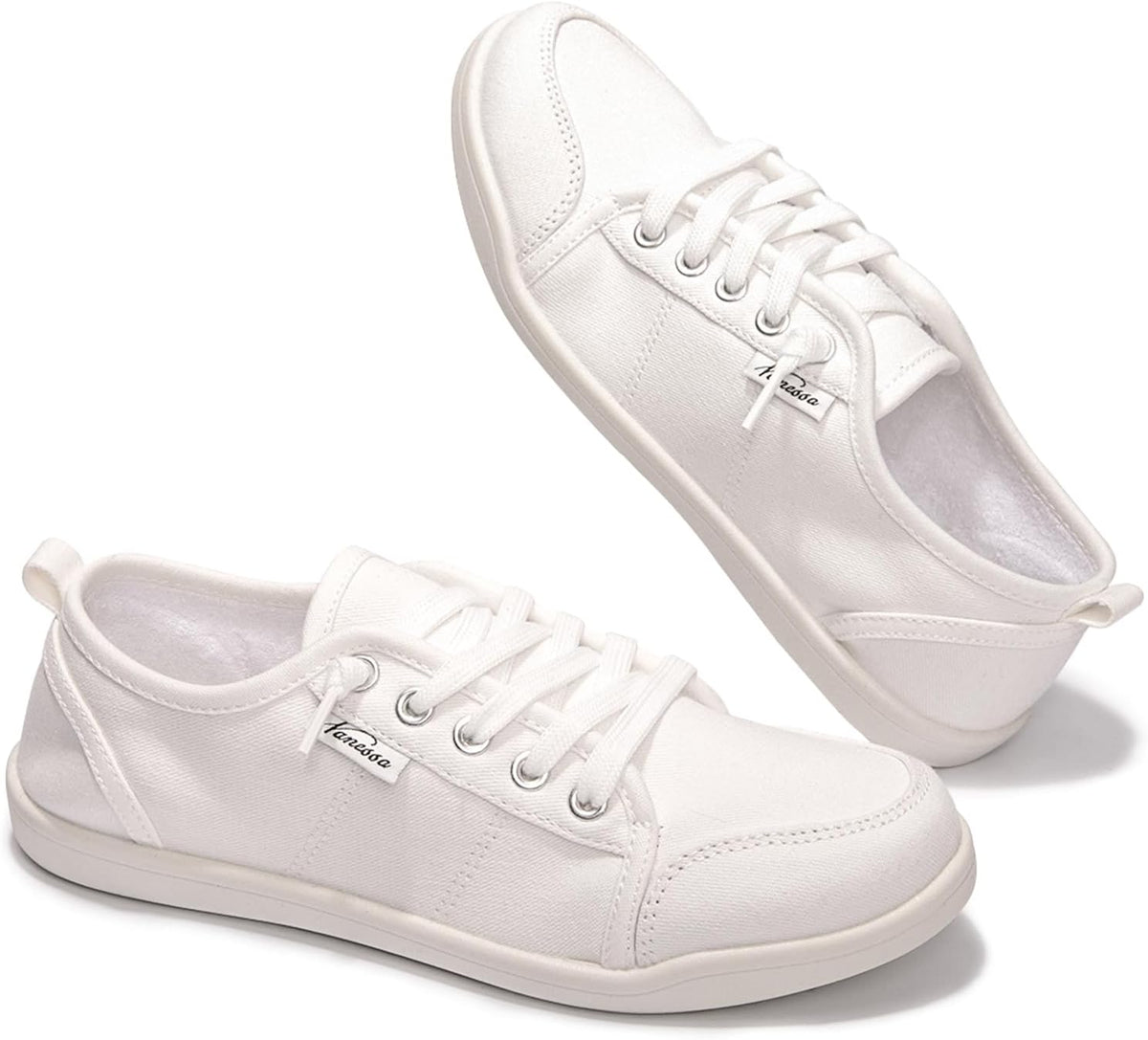 Women's Canvas Slip-On Shoes - Low Top Flat Sneakers with Non-Slip Rubber Outsole for Travel and Shopping - 7