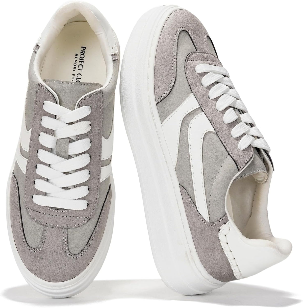 Women's Platform Lace-Up Sneakers - Memory Foam Insole, Non-Slip Sole and Lightweight Build for Daily Walking - 7