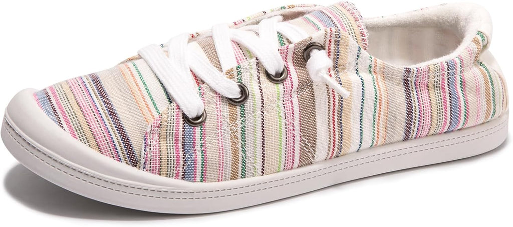 Women's Canvas Slip-On Sneakers - Low Top Walking Shoes with Breathable Upper and Cushioned Footbed - 6