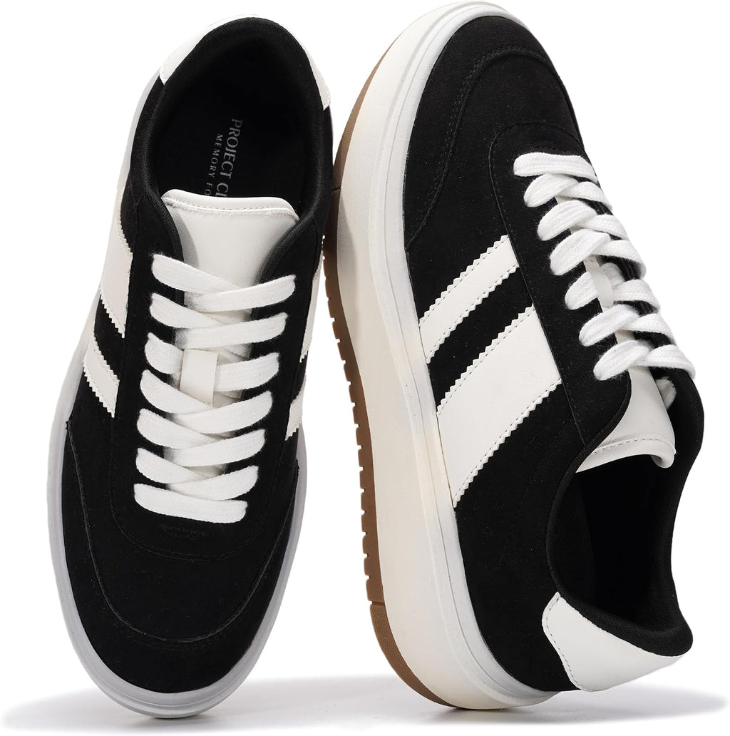 Women's Platform Lace-Up Sneakers - Memory Foam Insole with Non-Slip Sole for Casual Everyday Outfits - 7
