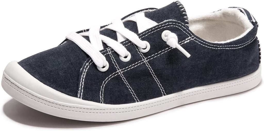 Women's Canvas Slip-On Sneakers - Low Top Walking Shoes with Breathable Upper and Cushioned Footbed - 8