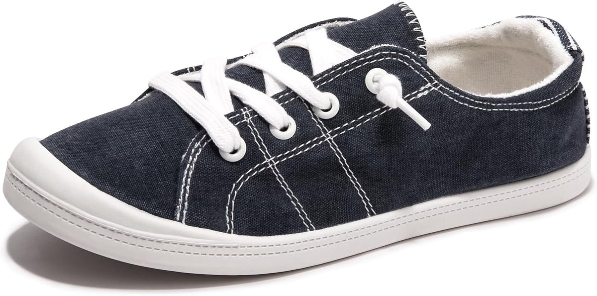 Women's Canvas Slip-On Sneakers - Low Top Walking Shoes with Breathable Upper and Cushioned Footbed - 8