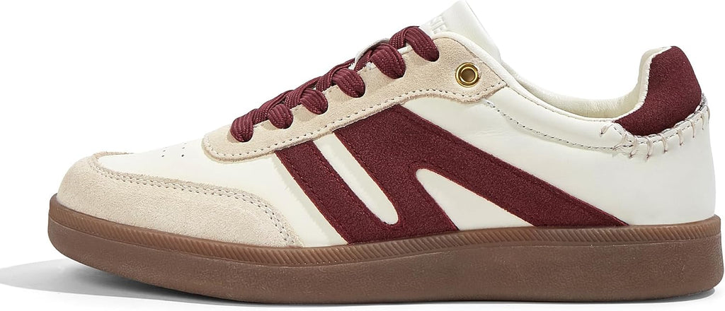 Women's Genuine Leather Retro Sneakers - Gum Sole Tennis Trainers with Anti-Slip Grip for Skate and Walking - 6
