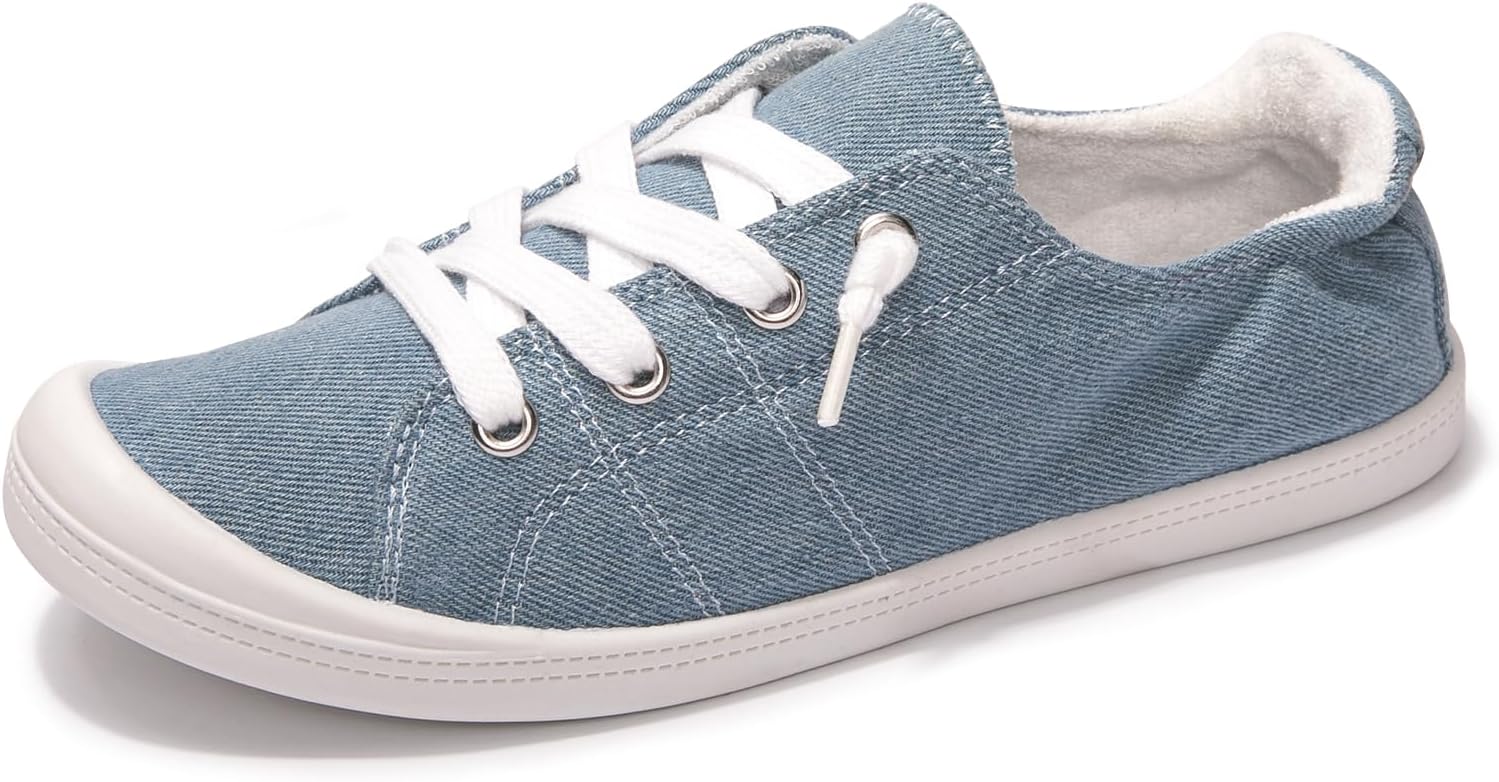 Women's Canvas Slip-On Sneakers - Low Top Walking Shoes with Breathable Upper and Cushioned Footbed - 6