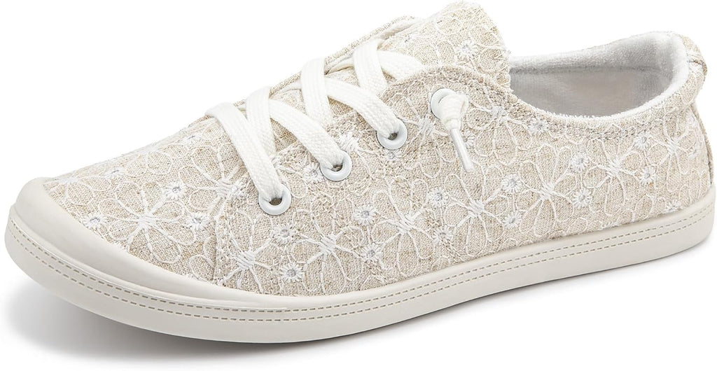 Women's Canvas Slip-On Sneakers - Low Top Walking Shoes with Breathable Upper and Cushioned Footbed - 8