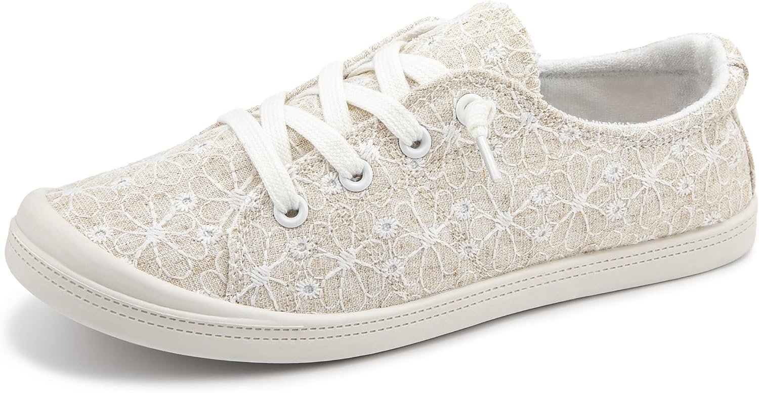 Women's Canvas Slip-On Sneakers - Low Top Walking Shoes with Breathable Upper and Cushioned Footbed - 8