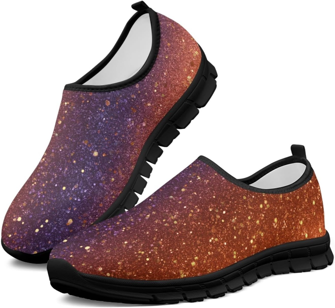 Women's Floral Print Walking Sneakers - Lightweight Athletic Shoes with Heel Pull Tab for Everyday Casual Wear - 7