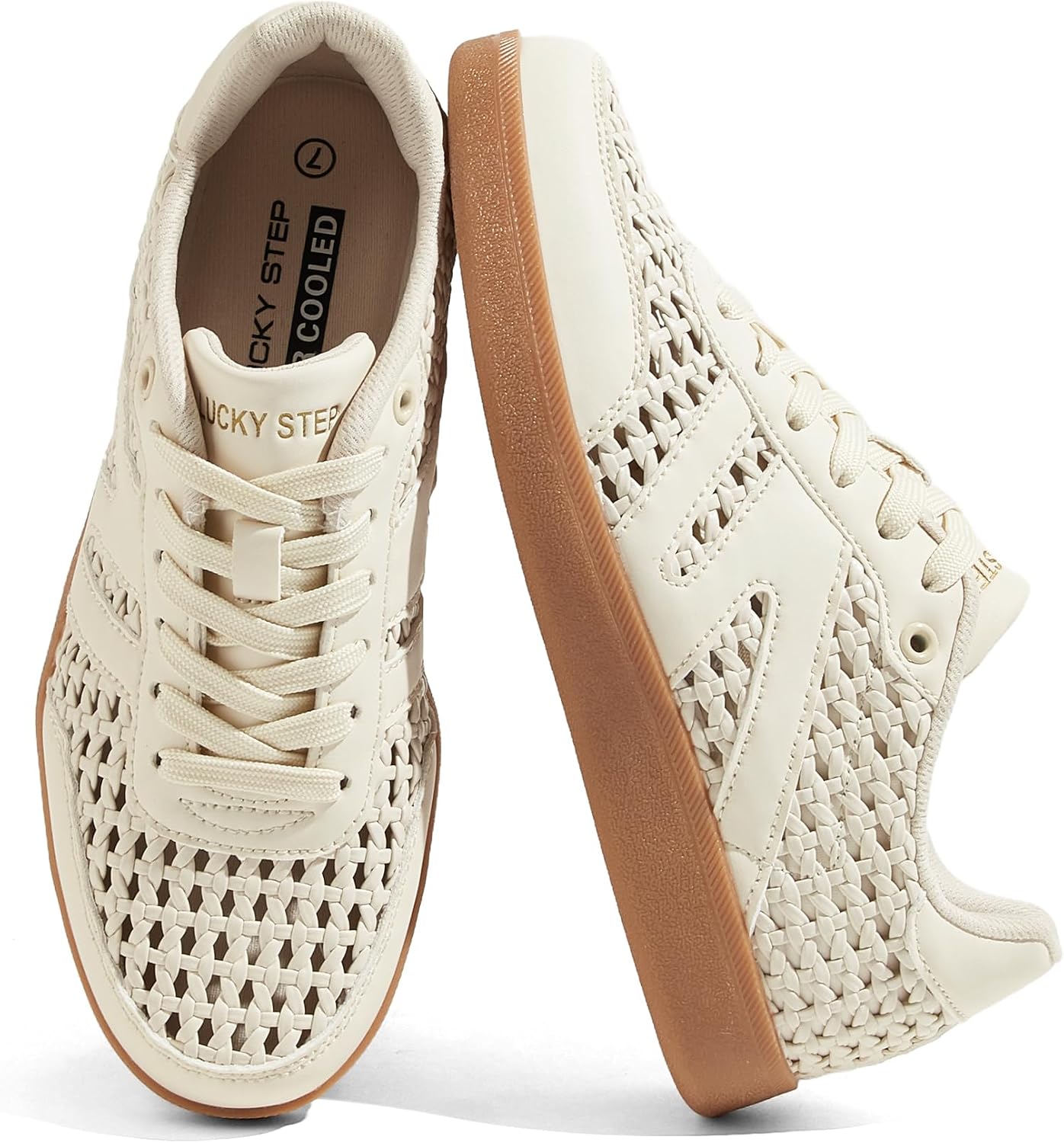 Women's Genuine Leather Retro Sneakers - Gum Sole Tennis Trainers with Anti-Slip Grip for Skate and Walking - 7