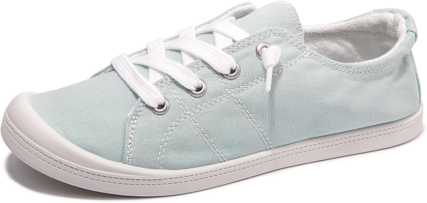 Women's Canvas Slip-On Shoes - Low Top Flat Sneakers with Non-Slip Rubber Outsole for Travel and Shopping - 7