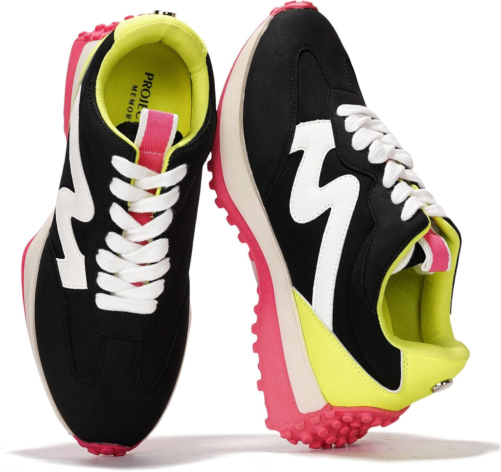 Women's Lace-Up Casual Sneakers - Lightweight Shoes with Memory Foam Insole and Non-Slip Outsole - 9