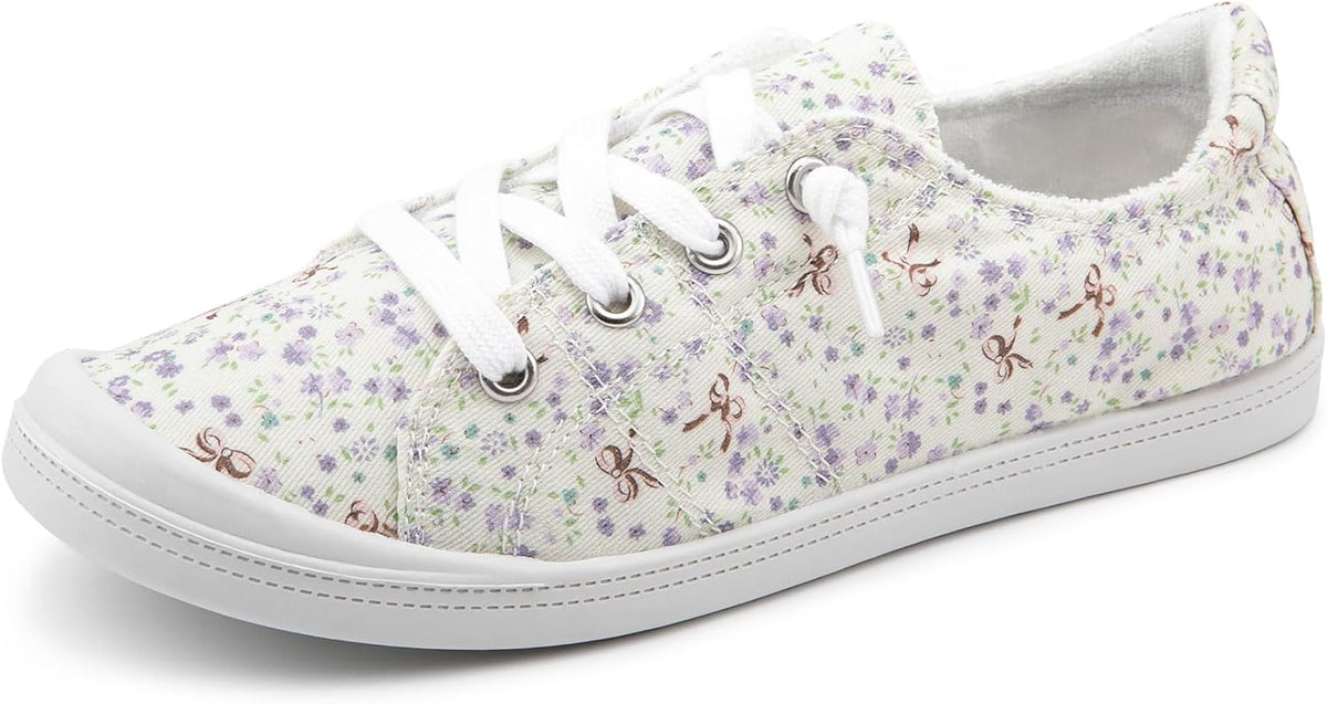 Women's Canvas Slip-On Sneakers - Low Top Walking Shoes with Breathable Upper and Cushioned Footbed - 6