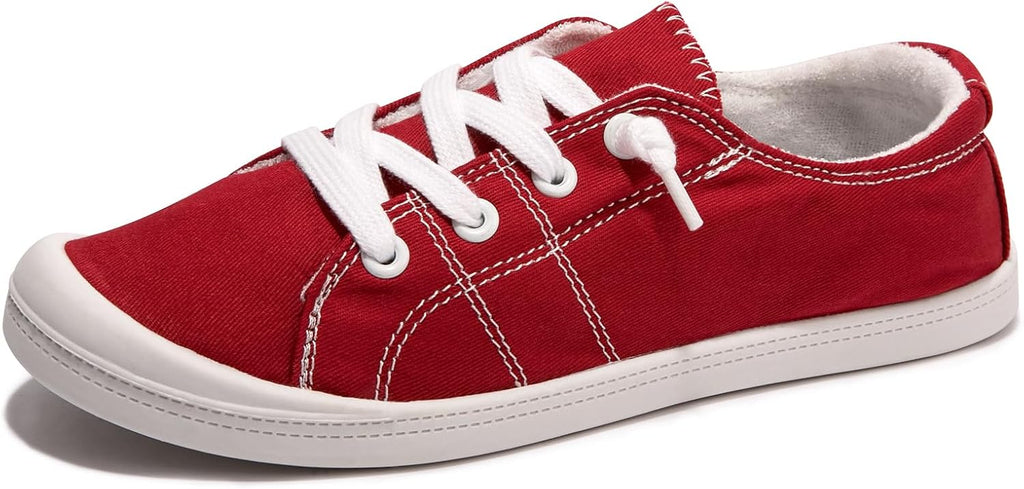 Women's Canvas Slip-On Sneakers - Low Top Walking Shoes with Breathable Upper and Cushioned Footbed - 6